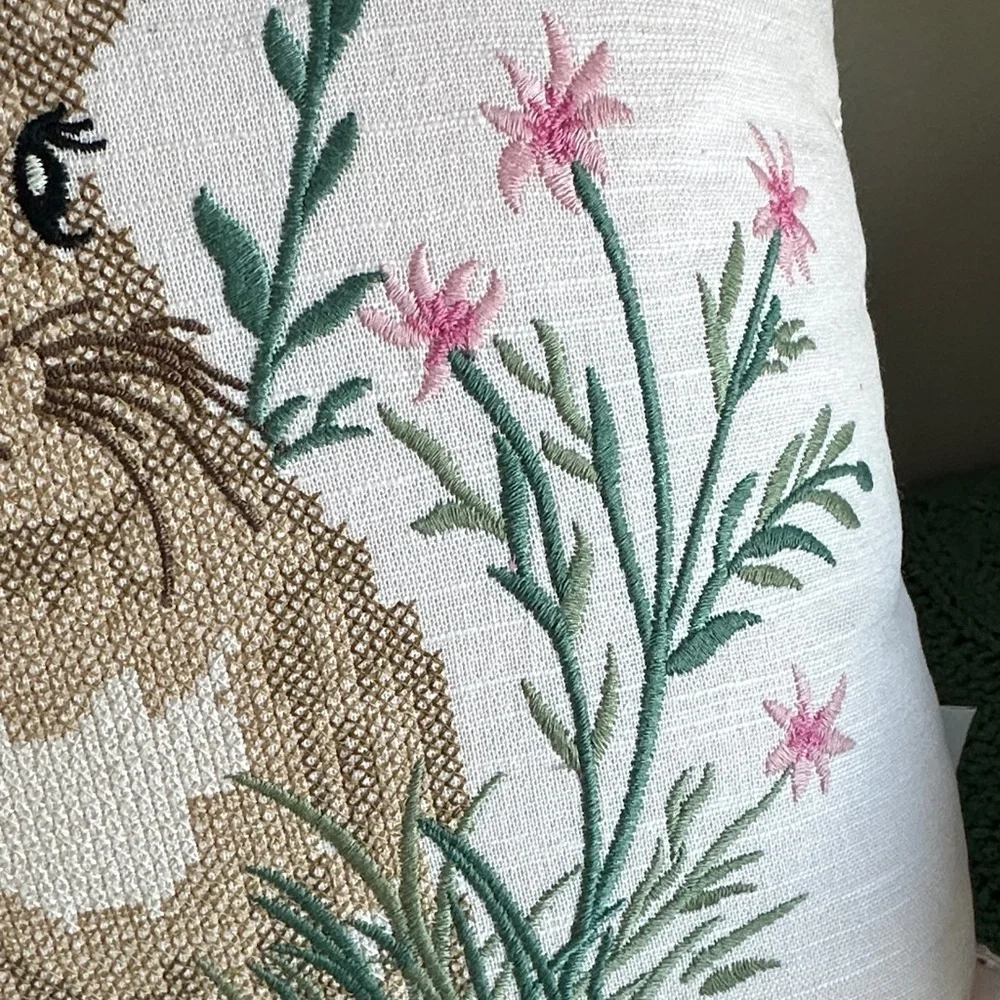 Lillian August French Farmhouse Easter Bunny 🐰 Rabbit Pillow Pink Embroidered